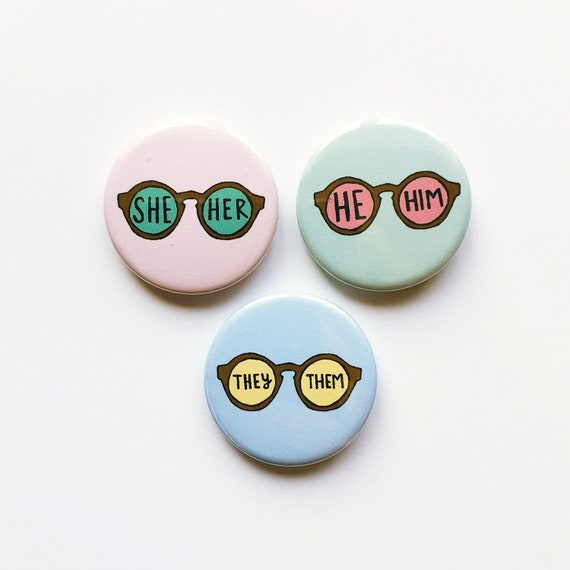 Cute Pronoun Pin Prounouns Badge Button round glasses Etsy