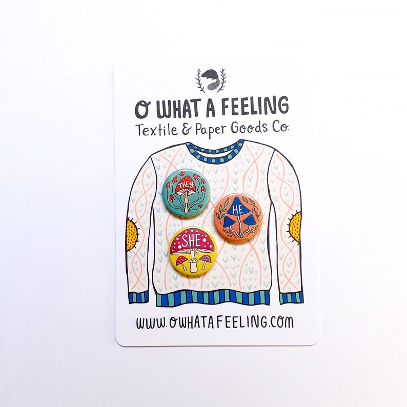 Mushroom Pronoun Badge Mini 25mm 1 inch Cute Cottagecore She Etsy