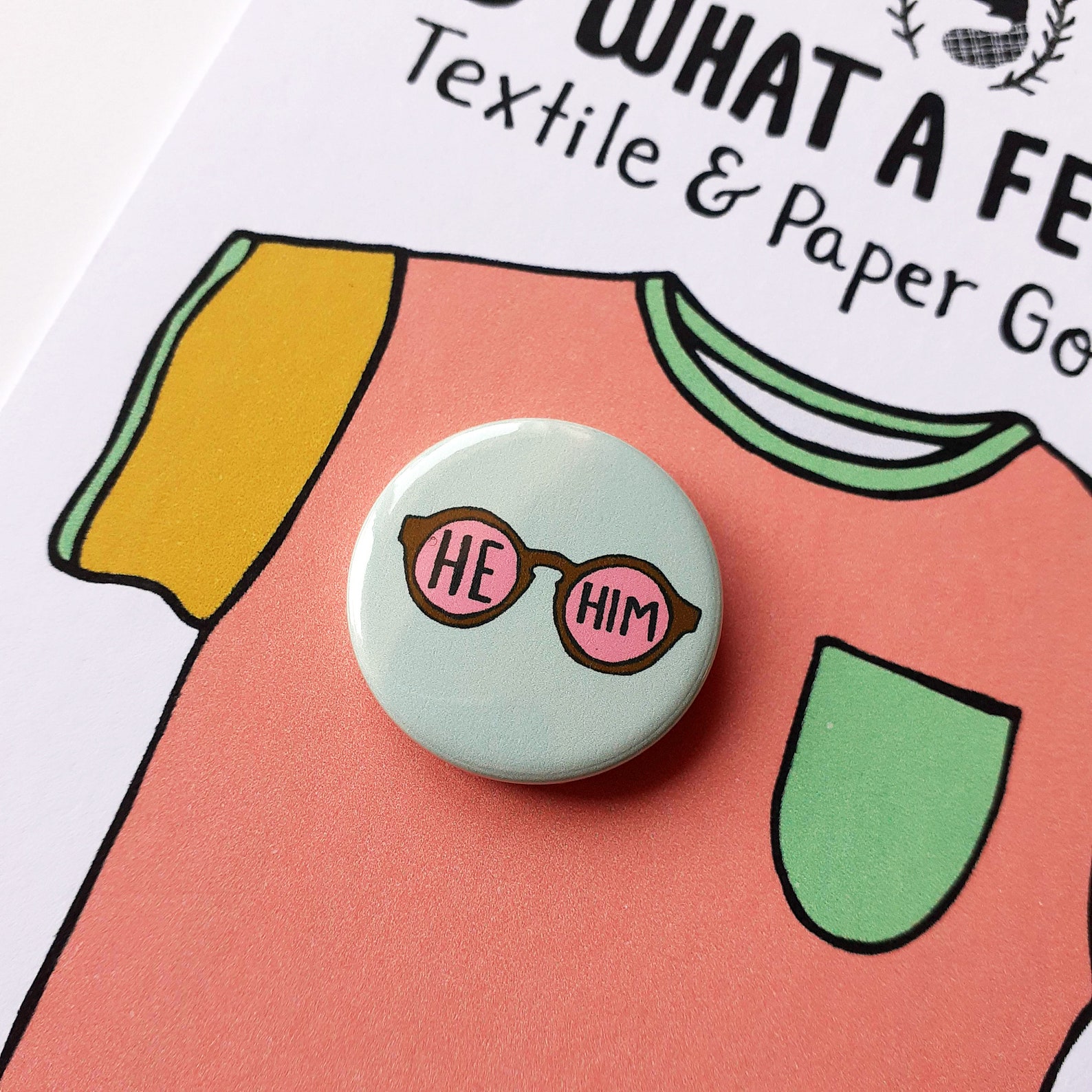 Cute Pronoun Pin Prounouns Badge Button round glasses Etsy