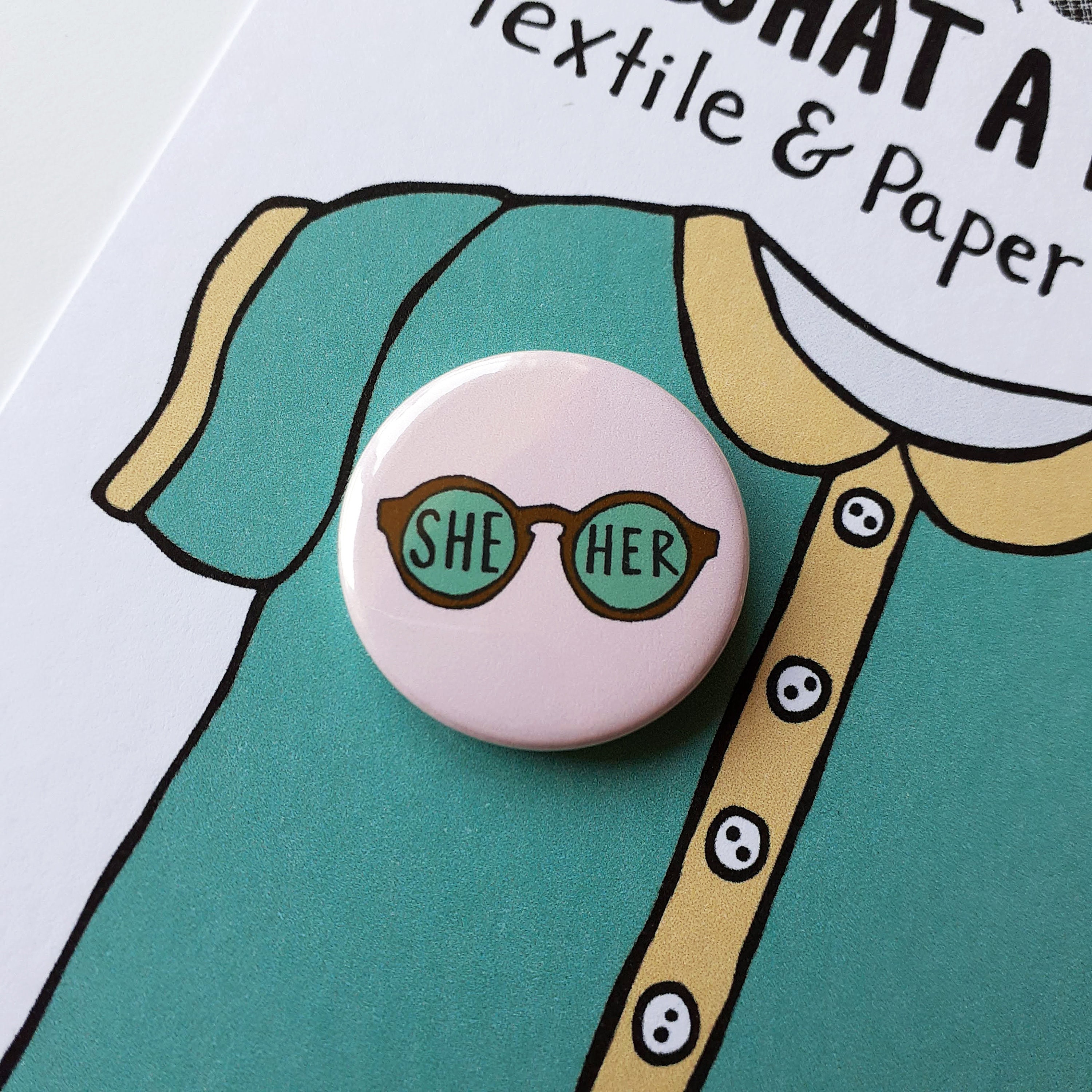 Cute Pronoun Pin Prounouns Badge Button round glasses Etsy