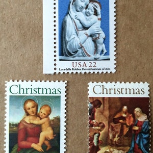 Timbres de Noël, assortis. Vierge à l&#39;enfant. 1971, 1973, 1985.