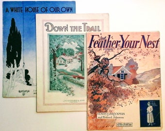 Vintage Sheet Music. Cozy Cottages 3 Old Pop Songs