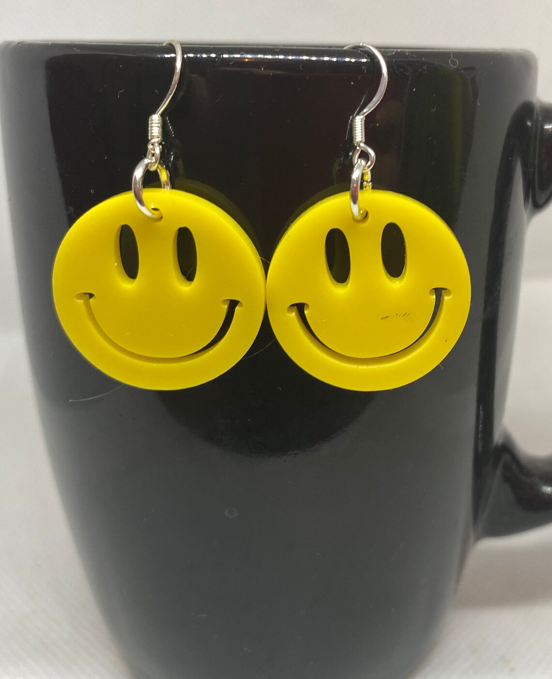 Small Smiley Face Earrings on Sterling Silver Hooks Etsy