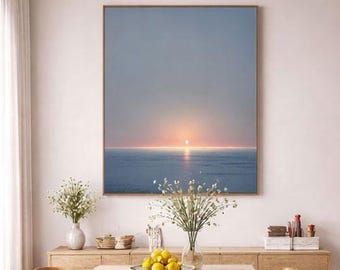Polar Horizon Sunrise Seascape - Minimalist Blue Ocean Sun Fine Art Print, Instant Digital Download