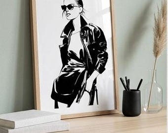 Black White Fashion Printable Prints, Minimalist Chic Womans Wall Art, Fashion Poster  (Digital Download)