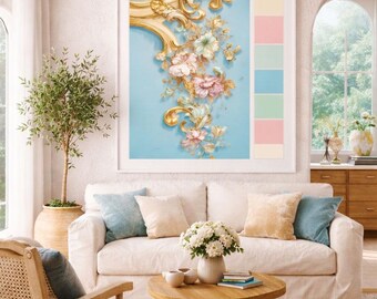 Rokoko Blumendruck, Pastell Poster, Elegantes Vintage Dekor, Romantischer Französischer Stil Wand Kunst Poster