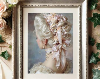 Romantic Pastel Wall Art, Rococo Floral Fashion Printable Poster, Vintage Elegance Decor