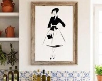 Vintage 50s Fashion Silhouette Print – Elegante Retro Illustration (Digitaler Download)