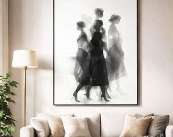 Abstract Fashion printable Poster - Black and White Fashion Illustration Digital Print, Instant Download