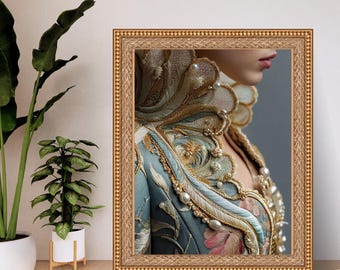 Gold Embroidered Necklace Art Print, Rococo Style Fashion Printable Poster