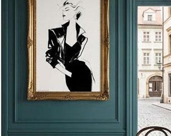 Fashion Illustration Printable Print, Black and White Woman Art (Digital Download)