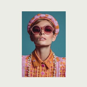 1960s Mod Fashion Portrait – Psychedelic Glasses, Retro Pop Art Print (Digital Download)