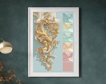 Rococo Wall Art, Pastel Rococo Print, Elegant French Floral decor, Vintage Style Poster