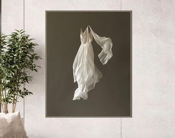 Elegant White Fabric Artwork, Atmospheric Minimal Wall Decor, Quiet Luxury Interior Print