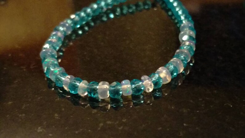 8 Natural Ethiopian Welo Fire Opal and Crystal 2mm-4mm Rondelle Beads Sterling Silver Rondelle Beaded Bracelet UC001