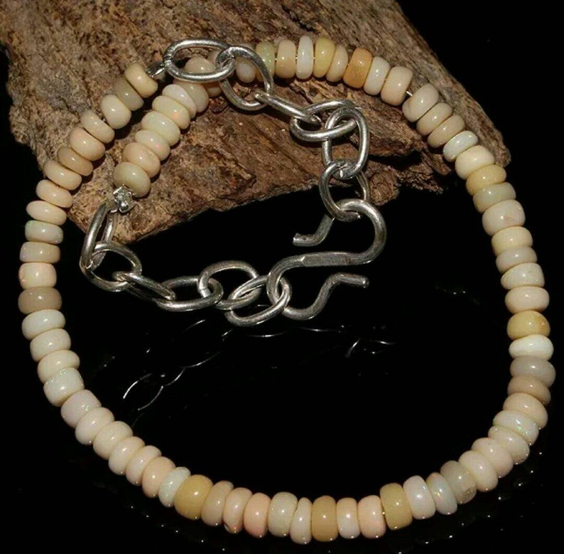 18 Carat Natural Ethiopian Welo Fire Opal Bracelet 3mm-4mm Rondelle Beads Sterling Silver Rondelle Beaded Jewelry ID OH-398