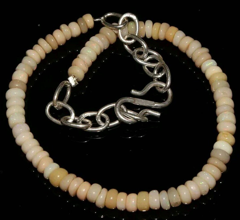 18 Carat Natural Ethiopian Welo Fire Opal Bracelet 3mm-4mm Rondelle Beads Sterling Silver Rondelle Beaded Jewelry ID OH-398