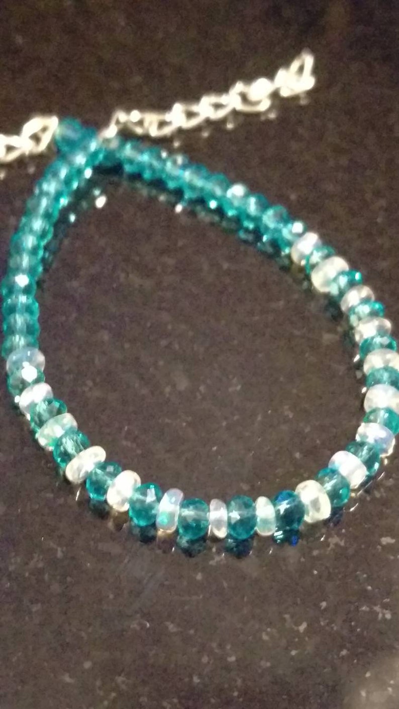8 Natural Ethiopian Welo Fire Opal and Crystal 2mm-4mm Rondelle Beads Sterling Silver Rondelle Beaded Bracelet UC001