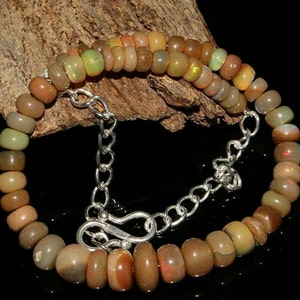 18 Carat Natural Ethiopian Welo Fire Opal Bracelet 3mm-4mm Rondelle Beads Sterling Silver Rondelle Beaded Jewelry ID OH-398