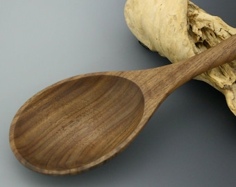 Handmade wooden serving spoon, environmentally friendly salvaged walnut wood, sustainable green handmade table ware.