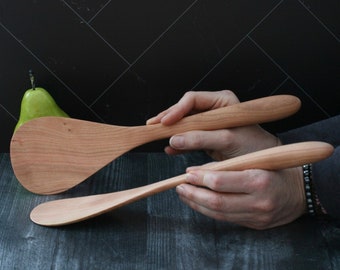 Wood Salad Servers in Black Cherry, Black Walnut or Birch. Wedding or Housewarming Gift. Wood Salad Serving Spoons. Wooden Salad Servers.