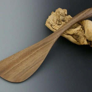 Maple spatula, cherry flipper, walnut, and birch rice paddle. Large Wooden Curved Handled Paddle Spoon. image 2