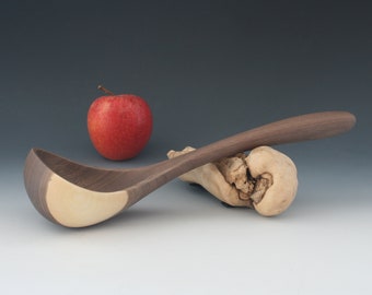 Walnut, Cherry, or Birch Wood Soup and Stew Dip Spoon. Big Dipper. Handmade Wooden Serving Ladle.