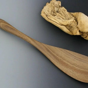 Maple spatula, cherry flipper, walnut, and birch rice paddle. Large Wooden Curved Handled Paddle Spoon. image 4