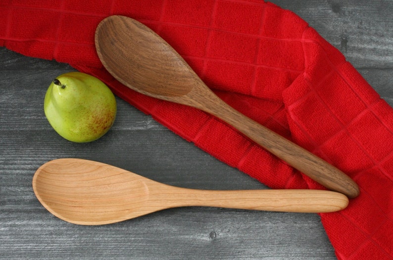 Large Handmade Black Cherry or Black Walnut Wooden Angled Spoon. Handmade Wood Spoon. image 5