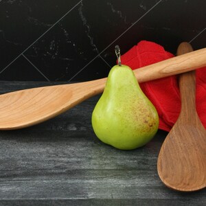 Large Handmade Black Cherry or Black Walnut Wooden Angled Spoon. Handmade Wood Spoon. image 3