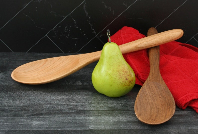 Large Handmade Black Cherry or Black Walnut Wooden Angled Spoon. Handmade Wood Spoon. image 3
