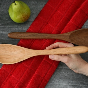 Large Handmade Black Cherry or Black Walnut Wooden Angled Spoon. Handmade Wood Spoon. image 1