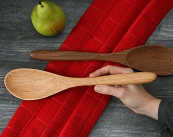 Large Handmade Black Cherry or Black Walnut Wooden Angled Spoon. Handmade Wood Spoon.