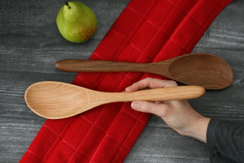 Large Handmade Black Cherry or Black Walnut Wooden Angled Spoon. Handmade Wood Spoon. image 1