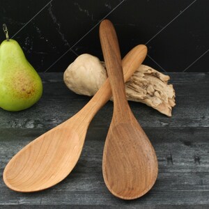 Large Handmade Black Cherry or Black Walnut Wooden Angled Spoon. Handmade Wood Spoon. image 2