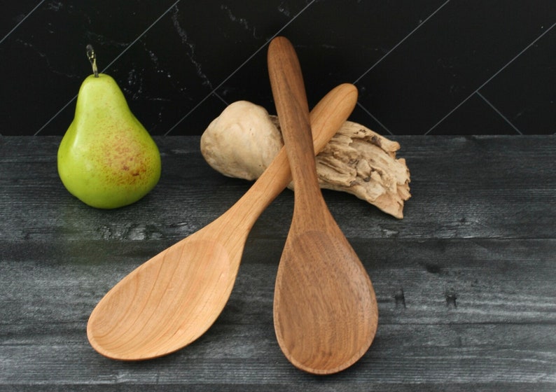 Large Handmade Black Cherry or Black Walnut Wooden Angled Spoon. Handmade Wood Spoon. image 2