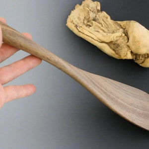 Maple spatula, cherry flipper, walnut, and birch rice paddle. Large Wooden Curved Handled Paddle Spoon. image 3