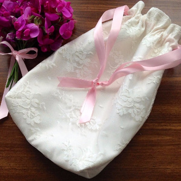 Wedding Purse - Bride Money Bag - Bridal Dance - Dollar Dance - Satin Drawstring Bag - Wedding Accessory - Lace Drawstring Bag