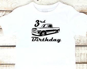 Boy's Third Birthday Truck Shirt, Chevy C10 Toddler Boys, C10 Square Body, Slammed C10, Chevy Short Bed, 3rd B-day, 3 Year Old