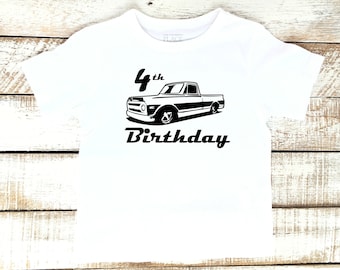 4 Year Old Birthday Truck Shirt, Chevy C10 Toddler Boys, C10 Square Body, Slammed C10, Chevy Short Bed, Fourth B-day, 4th Birthday