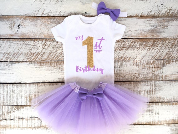 First birthday outfit,Gold One Bodysuit,Lavender and Gold tutu outfit,gold one