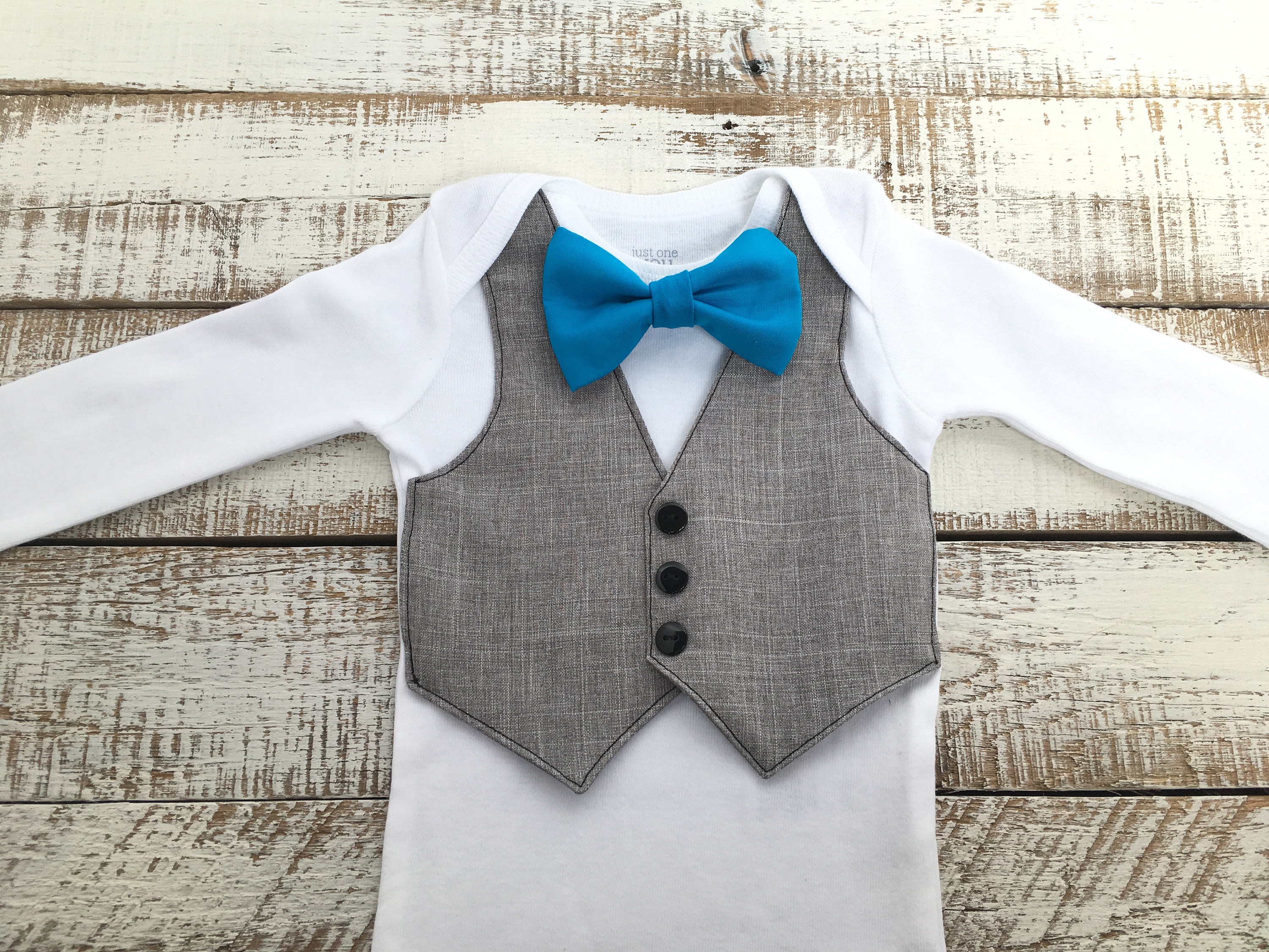 Baby Boy Wedding Outfit Grey Vest Bright Blue Bow Tie Faux Etsy