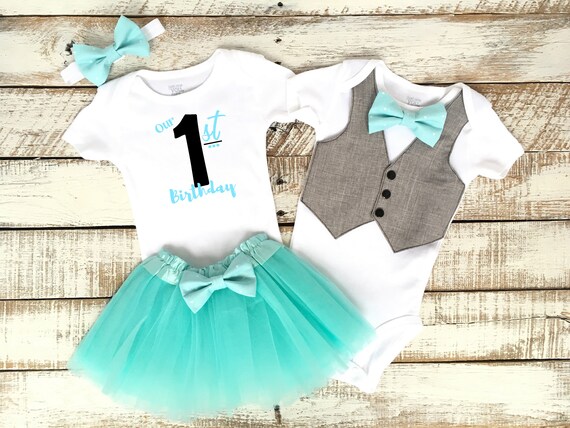 twin boy and girl first birthday outfits