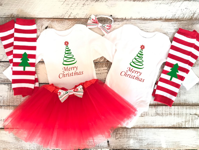 baby boy and girl matching christmas outfits