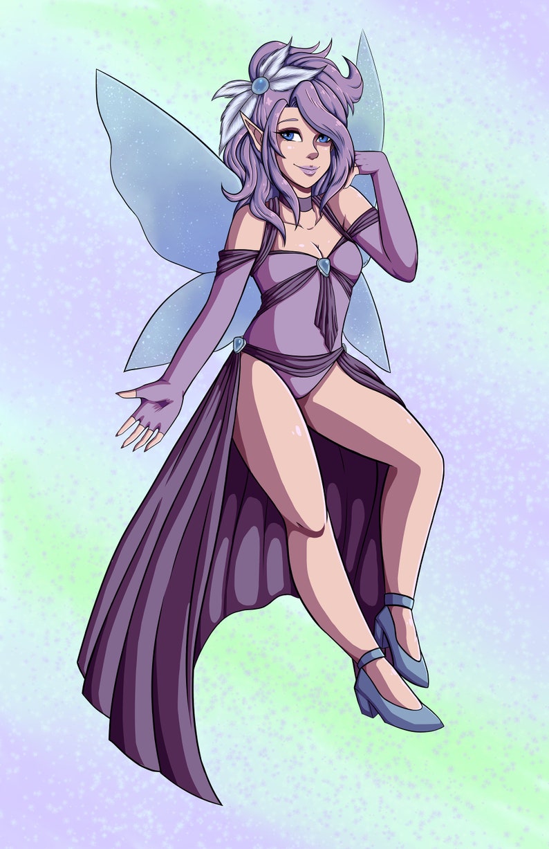 Purple Fairy 11x17 Original Art Print Beautiful Anime Woman Fairy Digital Illustration Magic Purple Lovely Magical Fantasy Fairy Wings