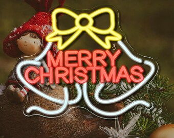 Merry Christmas Bell Neon Sign,Christmas Bow Neon Sign,Christmas Decor Light,Personalized Gifts,Bow LED Sign Light Up,Shop Window Display