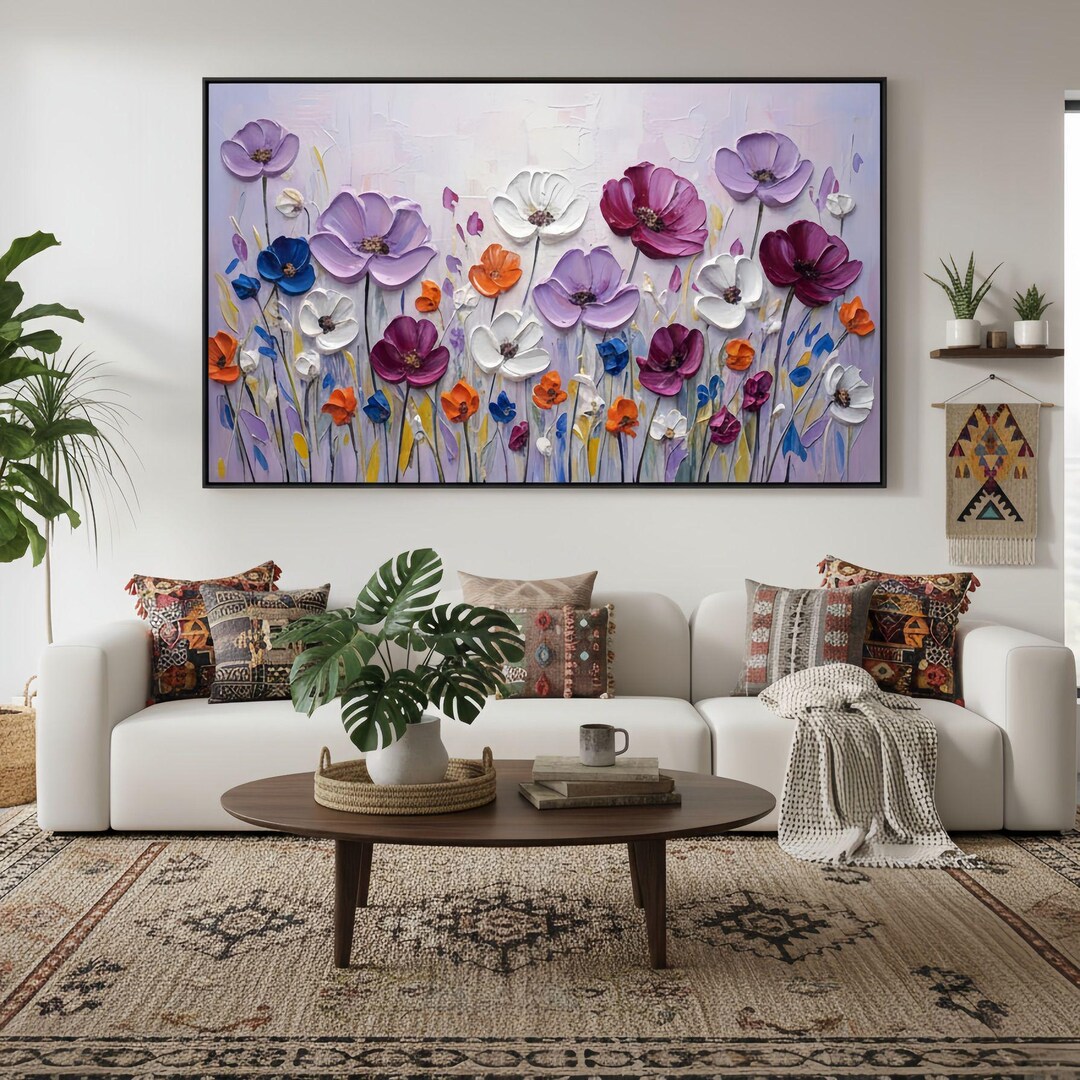 Original Purple Floral Oil Painting on Canvas,textured Abstract Wall ...