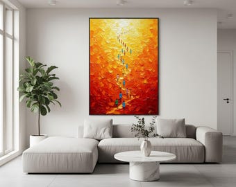 Abstract Warm Color Climbing Textured Oil Painting,Large Wall Art,Hand-painted Abstract Oil Painting,Minimalist Modern Living Room Decor