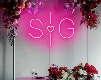 Simple Initial Letter Wedding Sign Custom,Couple Initials Letter Sign,Engagement Backdrop Wall Decor,Anniversary Gift,Sign,LED Initials Art