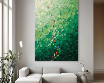 Abstract Green Climbing Mountain Textured Oil Painting,Green Canvas Art,Large Wall Art,Minimalist Modern Decor for Living Room